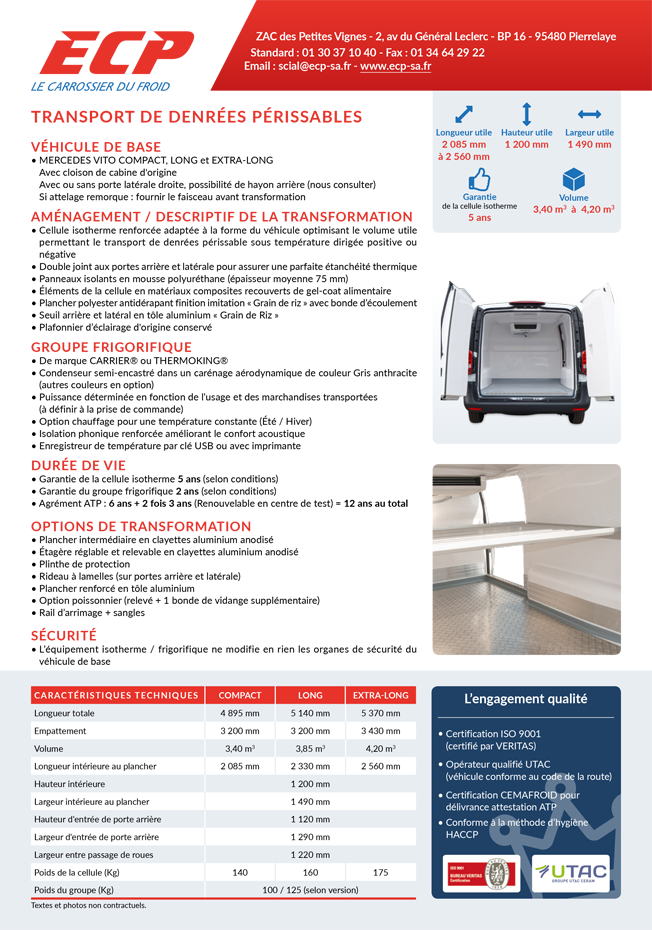 Verso Fiche produit Mercedes-Benz Vito aménagement par ECP